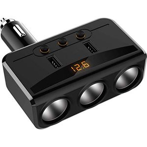 Adaptador de cargador de coche 2 enchufes divisor de encendido y doble puerto usb con pantalla de voltaje de 1224 v compatible con iphone ipad tableta