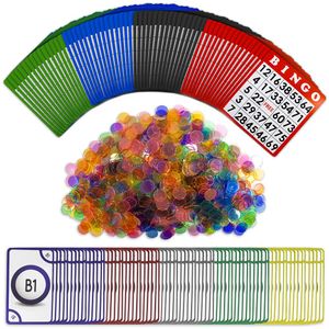 Conjunto para bingo real: 1000 fichas, 100 cartones y un mazo grande de cartas para cantar números de Royal Bingo Supplies