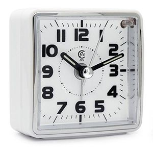 Jcc ultra pequeño portátil tamaño de bolsillo silencioso analógico de cuarzo reloj despertador de viaje con ascendente repetición de alarma con sonido