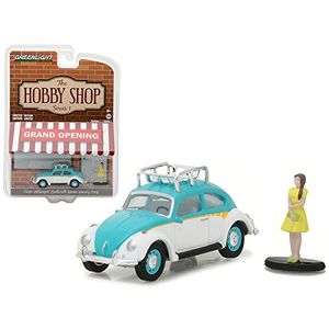 Clásico Volkswagen Beetle Blanco y Azul con baca