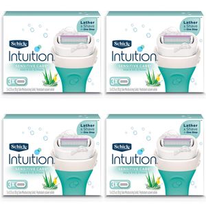 NUEVA Schick intuición sensible cuidado hidratante recambios de cuchilla de afeitar para mujeres con Aloe Vera Natural 12 cuenta