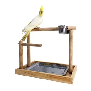 BOrange percha de ropa de pájaro soporte de madera para entrenamiento Parrot plataforma de madera natural, función atril hecho a mano Jaula playstand