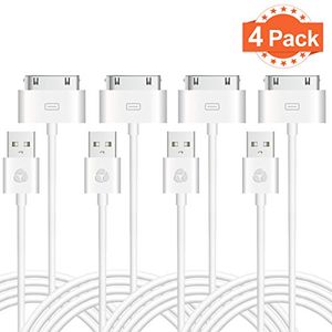 Evol (TM) Certified 6 Feet / 2 Meters Cable de datos de carga y sincronización de 30 pines a USB para iPhone, iPad y iPod (paquete de 4)