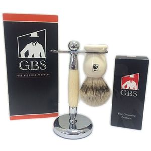 Deluxe super silvertip badger brocha de afeitar con cepillo para el polvo y de marfil sintético de afeitar stand extra denso extra suave 24 mm nudo