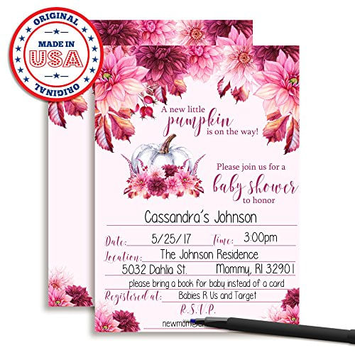 Invitaciones De Acuarela Baby Dahlia Con Pumpkins Fall Baby Shower ...