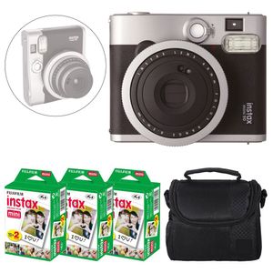 Fujifilm INSTAX Mini 90 Neo clásico cámara instantánea (negro) + Fujifilm Mini Instax instantáneo de la película (60 exposiciones) + funda de cámara –