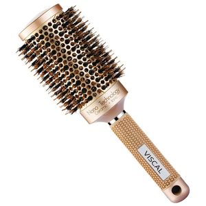 VISCAL Nano térmico cerámica e iónico redondo barril pelo cepillo cepillo redondo grande pelo con jabalí de cerdas 3.3 pulgadas, para secado de cabell