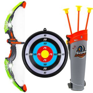 toysery Kids Toy arco y flecha juego de tiro con arco con flecha soporte con Target, con función de luz LED de hasta – Serie caza Juguete para Niños y