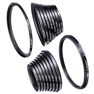 Adaptador de anillo de filtro, K-F Concept 18pcs Kit de anillos de paso de metal para filtro de lente de cámara (Incluye 9pcs Step Up Ring Set 9pcs St