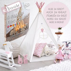 Niños plegable Tipi tienda de campaña por hippococo | Grande reforzada cinco bastones casa de juegos interiores y exteriores con lona de color blanco,