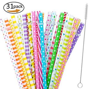 Pañales reutilizables de 30 piezasBPAFree9 Impresión colorida Pajita de paja de banda plástica dura para vaso de tarro de masónFamily o fiesta Uso Cep