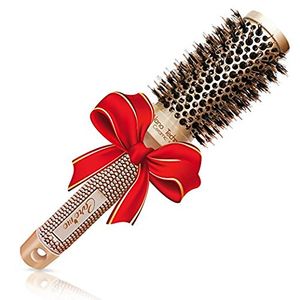 Cepillo redondo Blow Dry con cerdas de jabalí naturales para escapes de salón (1.3 "Gold) - Cepillo profesional de estilo para cabello sin brillo, san