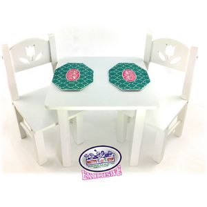 Muebles para muñeca de 18 pulgadas – Juego de mesa y sillas de madera (18 pulgadas floral blanco) se adaptan a muñecas para niña Americanas.