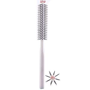 Pequeño mini redonda de plástico cepillo para polvo de pelo con cerdas de nailon para pelo corto secado 1 pulgada de diámetro barril gris