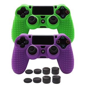 Pandaren tachonado antideslizante cubierta de silicona para ps4 slim pro controllercontroller piel x 2 fps pro thumb apretones x 8green purple