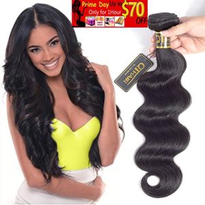 Qthair 10 a brasileño cuerpo onda natural negro 100% sin procesar virgen de brasil cabello cabello ondulado mechones extensiones de cabello ondulado a