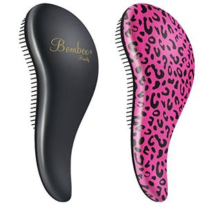 Cepillo desenredante BOMBEX - Sin enredos - Nudos, Mejor cepillo desenredante para cabello enredado, Set de 2, Leopardo rosa - Negro mate