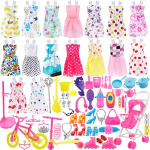 114pcs Total JANYUN - Pack 16 ropa trajes de fiesta vestido de muñecas Barbie + 98unidades muñecas accesorios zapatos bolsos collar Espejo colgador va