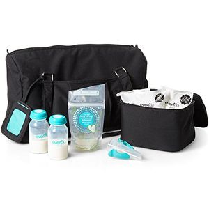 Evenflo que alimenta los accesorios negros de bombeo Tote para la lactancia con los bolsos de las botellas de la colección de la leche y los adaptador