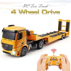 Doble e RC camión grúa oficial Mercedes-Benz Acros desmontable Base Plana semirremolque Ingeniería Tractor Control Remoto Camión con remolque Electron