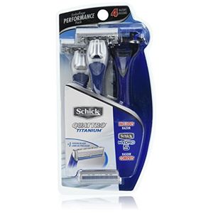 Afeitadoras desechables de titanio Schick Quattro para hombres con 1 maquinilla de afeitar desechable Schick Hydro para hombres, 1 cuenta