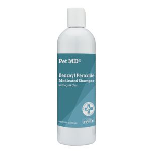 Champú medicado con peróxido de benzoilo para perros y gatos de Pet MD, eficaz para seborrea, caspa, sarna, alivio de picaduras de insectos, acné y fo