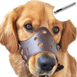 Bozal de piel para perro, cómodo y seguro para evitar ladridos para perro, transpirable y ajustable, permite beber y comer, utilizado con collares