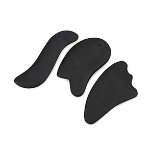 Gotfaster 3 piezas Guasha Junta de masaje herramienta de raspado Natural Bian Stone para Graston SPA terapia de acupuntura negro