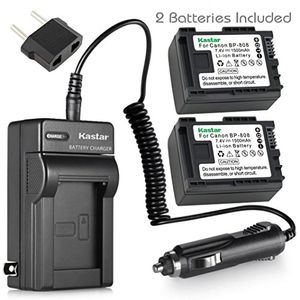 Batería Kastar BP808 paquete de 2 y kit de cargador para Canon BP807 BP808 BP809 y Canon HFM400 HF100 M300 S100 S200 FS36 FS37 HF200 HFS11 HF100 Cámar