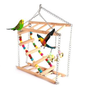 Mascotas Escalera Para Colgar, puente de suspensión de madera Pasos Escaleras escalada Columpio Doble Capa juguetes para periquito hámster, periquito