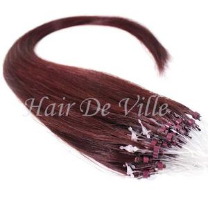 25 hebras 22 cuentas de micro loop de pelo largo I Tip Indian Remy extensiones de cabello humano 08g cada 99J Dark Red