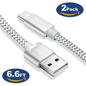 Cable tipo USB C, (paquete de 2 6.6FT) USB-C a USB A 2.0 Cargador rápido Cable trenzado de nylon para Samsung Galaxy S8 S9 Plus Nota 8 A8, Moto Z Z2,