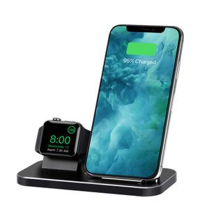 BNCHI 2 en 1 de aleación de aluminio, soporte de carga y estación de carga inalámbrica, compatible con iWatch serie 4/3/2/1/iPhone X/Xs/XS MAX/8 Plus/