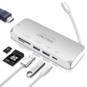 USB C Hub adaptador, 6 en 1, adloko tipo C Hub con entrega de potencia, USB-C a adaptador de puerto HDMI 4 K, SD/TF lector de tarjetas, 2 puertos Supe