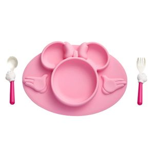 Mantel individual de silicona con tenedor, juego de 3 piezas, color rosa