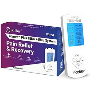 Unidad iReliev TENS de FDA + EMS 14 modos de terapia, sistema de recuperación y alivio del dolor premium, recargable, pantalla de luz trasera grande,