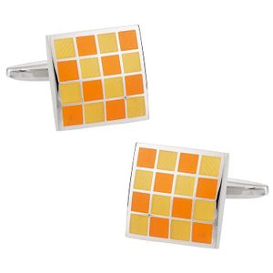 Amarillo y Naranja Checkerboard esmalte gemelos de Cuff-Daddy