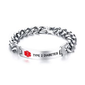 VNOX Grabado Hombre Alerta Médica ID Pulsera Etiqueta Acero Inoxidable Enlace Cadena Muñeca
