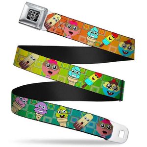 Buckle-Down Seatbelt Belt - Ice Cream Cone & Popsicle Expressions/Squares Multi Color - 1.0" Wide - 20-36 Inches in Length