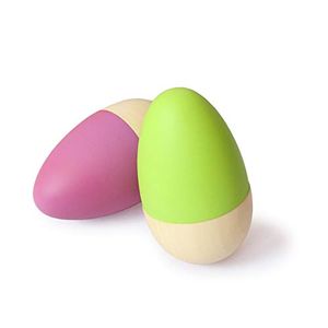 Shumee - Juego de 2 huevos de madera orgánicos – 100% seguro, natural y ecológico, juguete musical para bebés (verde púrpura)