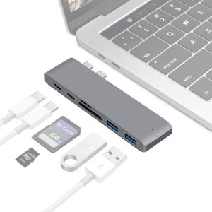 USB C Hub 6 en 1 adaptador de aluminio USB C con 2 puertos USB 3.0 SD/Micro SD lector de tarjetas tipo C hub para portátil