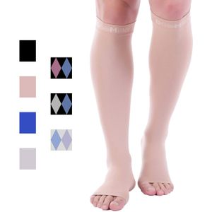 Doc Miller Calcetines de compresión de punta abierta de alta calidad – 1 par de 30 – 40 mmHg mujeres hombres rodilla de alta graduación apoyo médico C