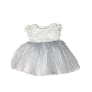 Sweet de corazón de Sweetheart rosas Jacquard de malla de tul vestido, Baby plata/blanco de 18 meses