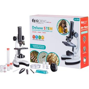 IQCrew by AmScope Kids - Microscopio para niños principiantes Kit de ciencia STEM para estudiantes con óptica premium, marco de metal y más de 55 acce