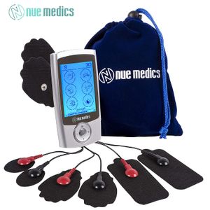 NueMedics TENS EMS Unit Pro - Estimulador de músculos de batería recargable (24 modos, portátil, mini masajeador, con 8 almohadillas reutilizables)