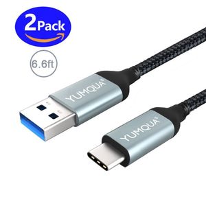 USB tipo C cable, YumQua 6.6 ft Nylon Trenzado Cable USB C cable de sincronización de datos cable de carga para Samsung Galaxy A3 2017/A5 2017/Note 8/