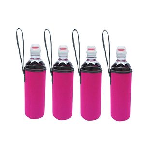 500 ml Botella de agua de neopreno Sleeve Holder Carrier Cooler Bag Coozie Coolie huggie- (4 unidades), Rosado