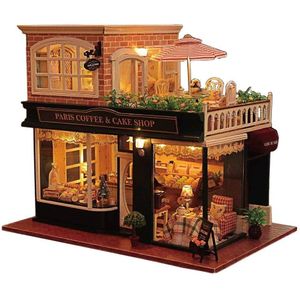 Rylai Casa de muñecas hecha a mano, de madera, miniatura, kit DIY, casa de muñecas y muebles/partes de madera serie Romantic Cafe (escala 1:24)