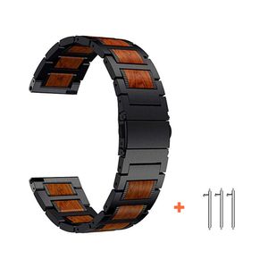 Yeejok - Correa de reloj compatible con Samsung Gear S3 (0.866 in, sándalo rojo natural y acero inoxidable, correa de repuesto de metal para Samsung G