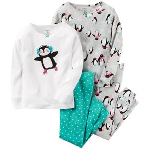 Del Carter Little Girls '4-Piece Snug Fit algodón pijamas, 9 meses, Pingüino